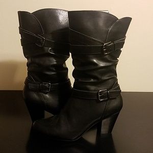 Apt. 9 "Ria" Black Mid-Calf Boot w/ Buckle Accents
